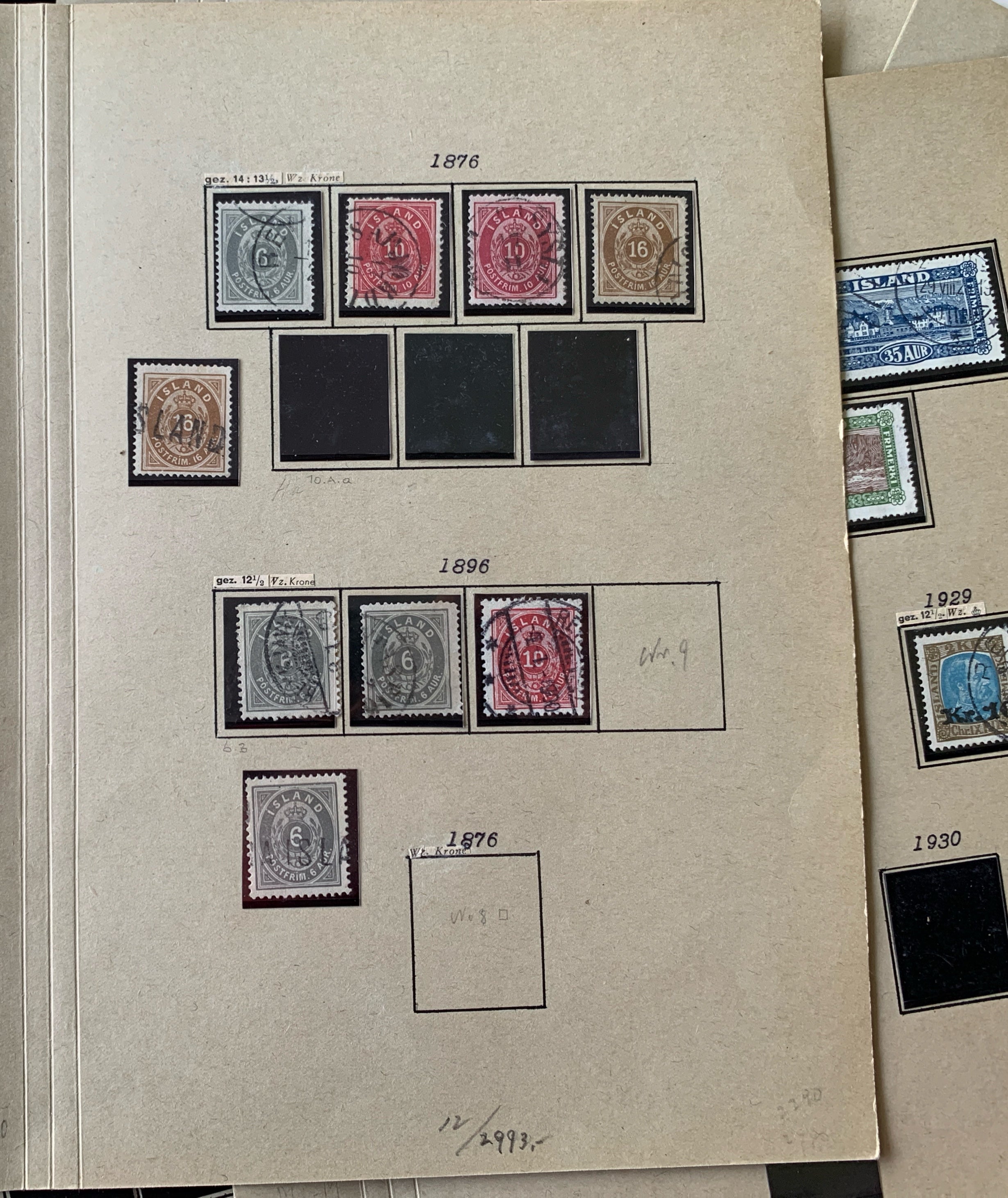 Island-Briefmarken-Sammlung auf Blättern 1873-1952