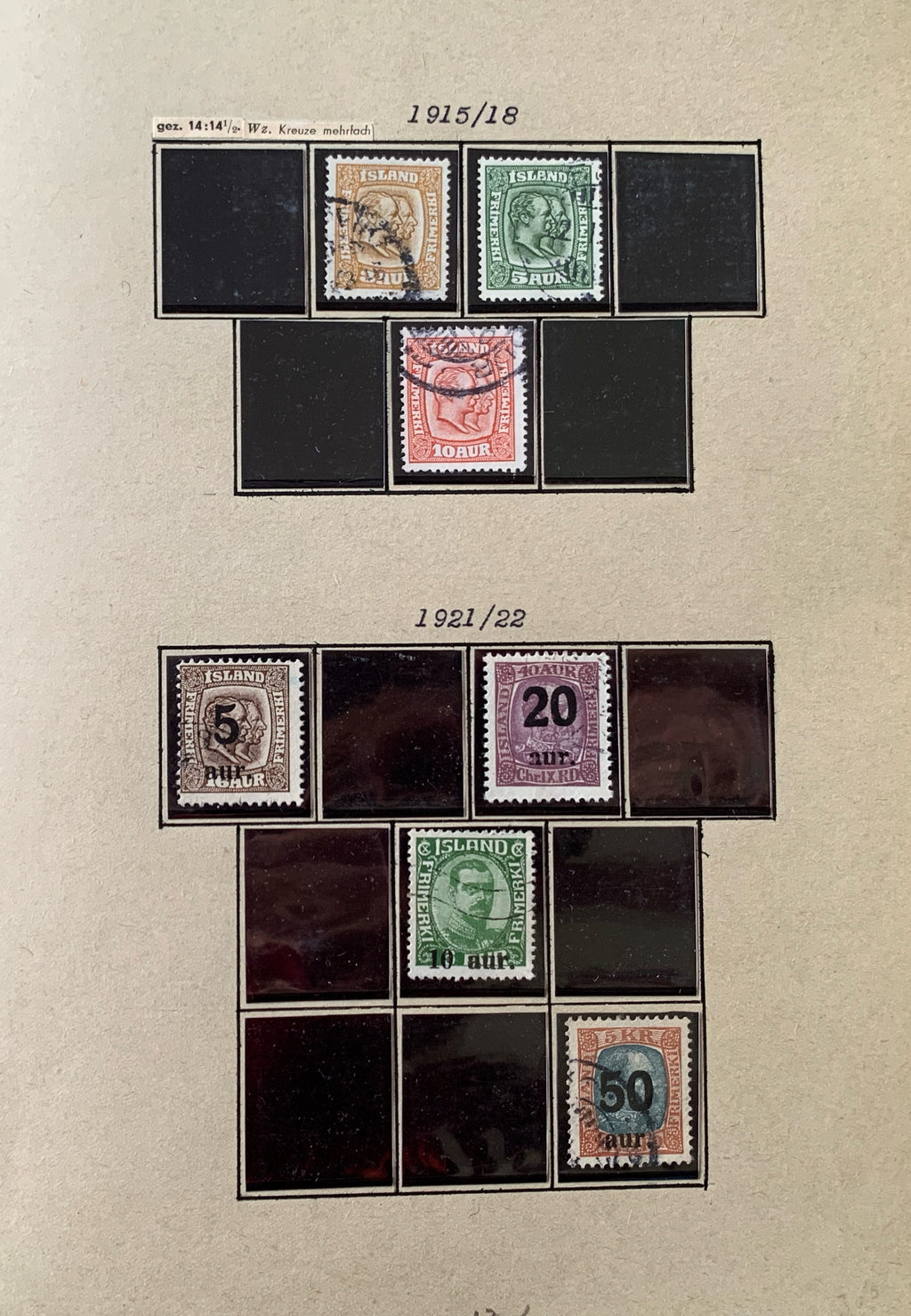 Island-Briefmarken-Sammlung auf Blättern 1873-1952