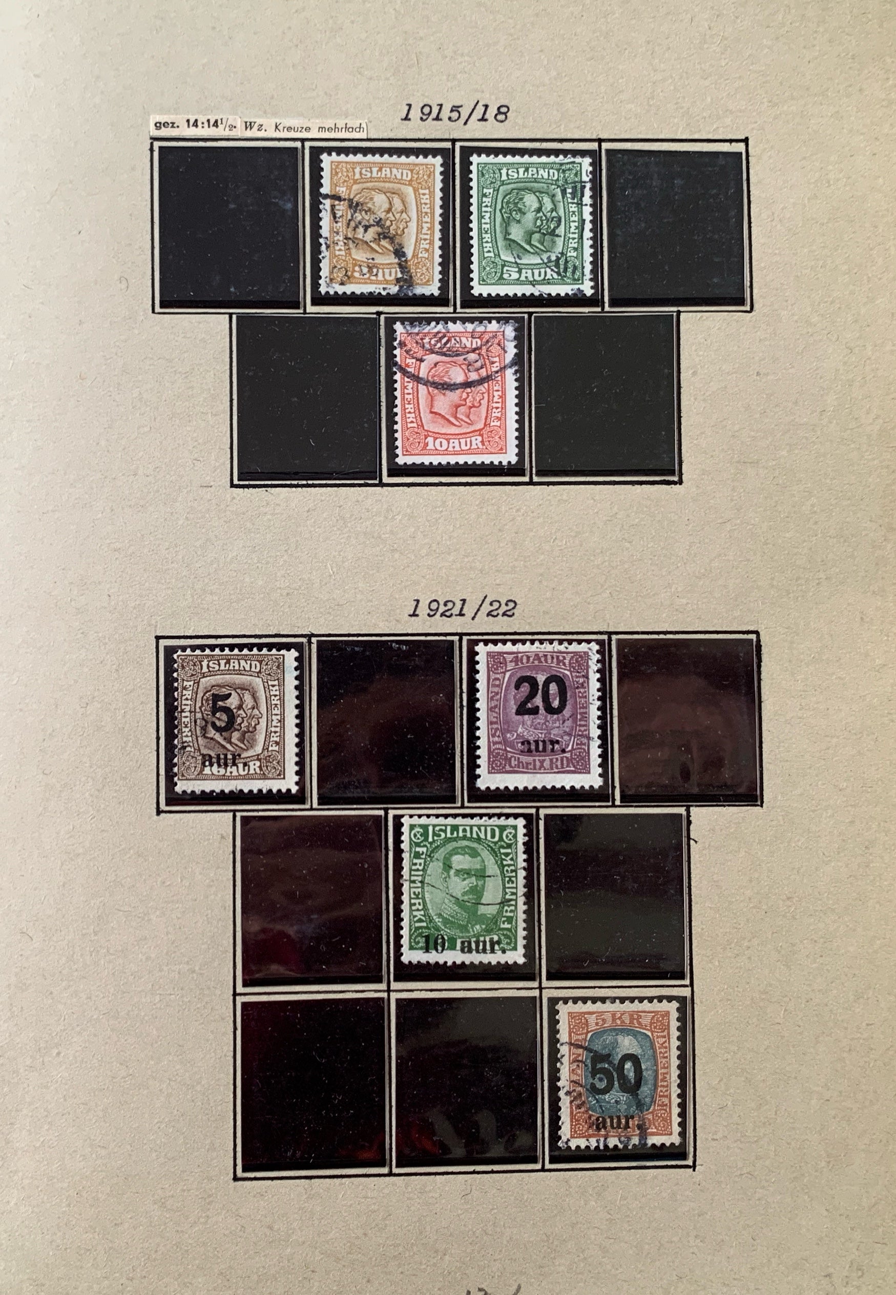 Island-Briefmarken-Sammlung auf Blättern 1873-1952