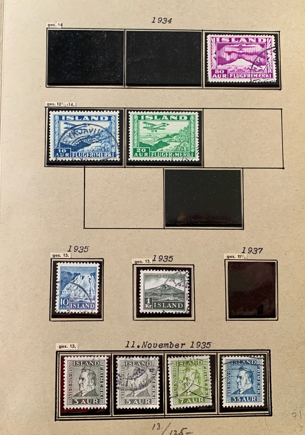 Island-Briefmarken-Sammlung auf Blättern 1873-1952