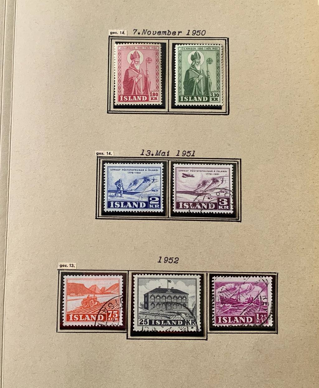 Island-Briefmarken-Sammlung auf Blättern 1873-1952