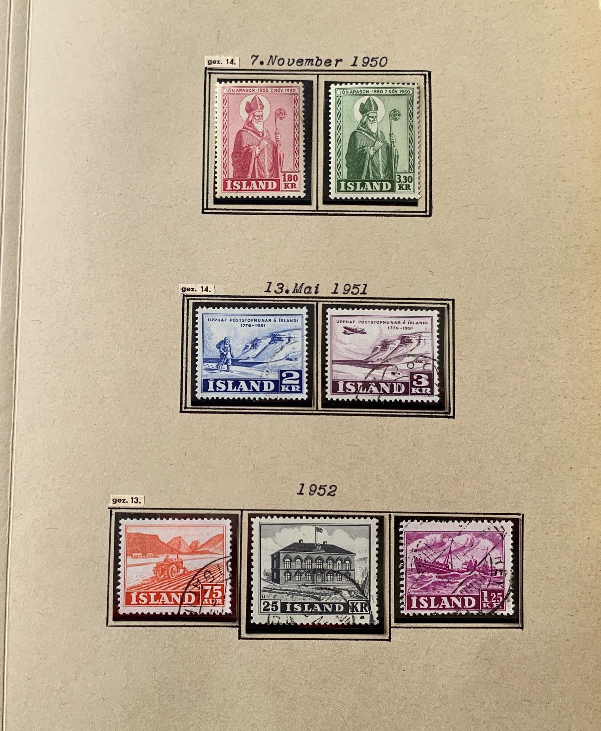 Island-Briefmarken-Sammlung auf Blättern 1873-1952