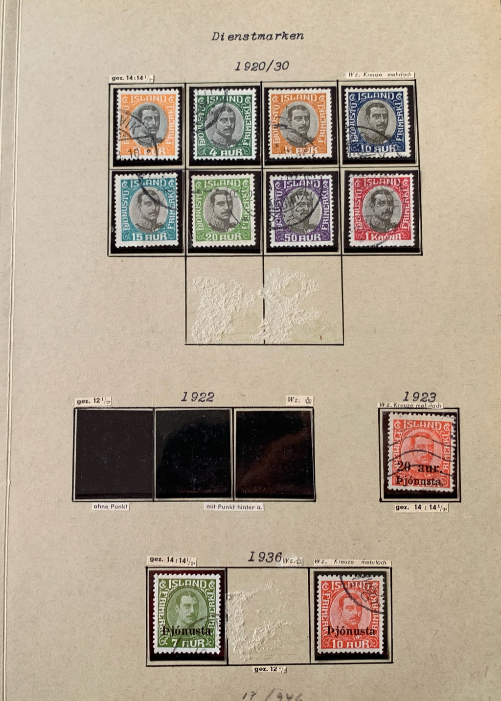 Island-Briefmarken-Sammlung auf Blättern 1873-1952