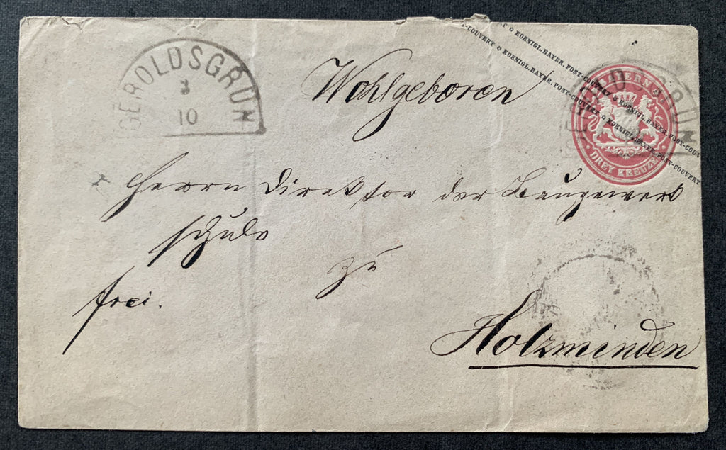 Bayern Ganzsachenbrief 1870 mit tollem Halbkreisstempel Geroldsgrün nach Holzminden - Michel U1
