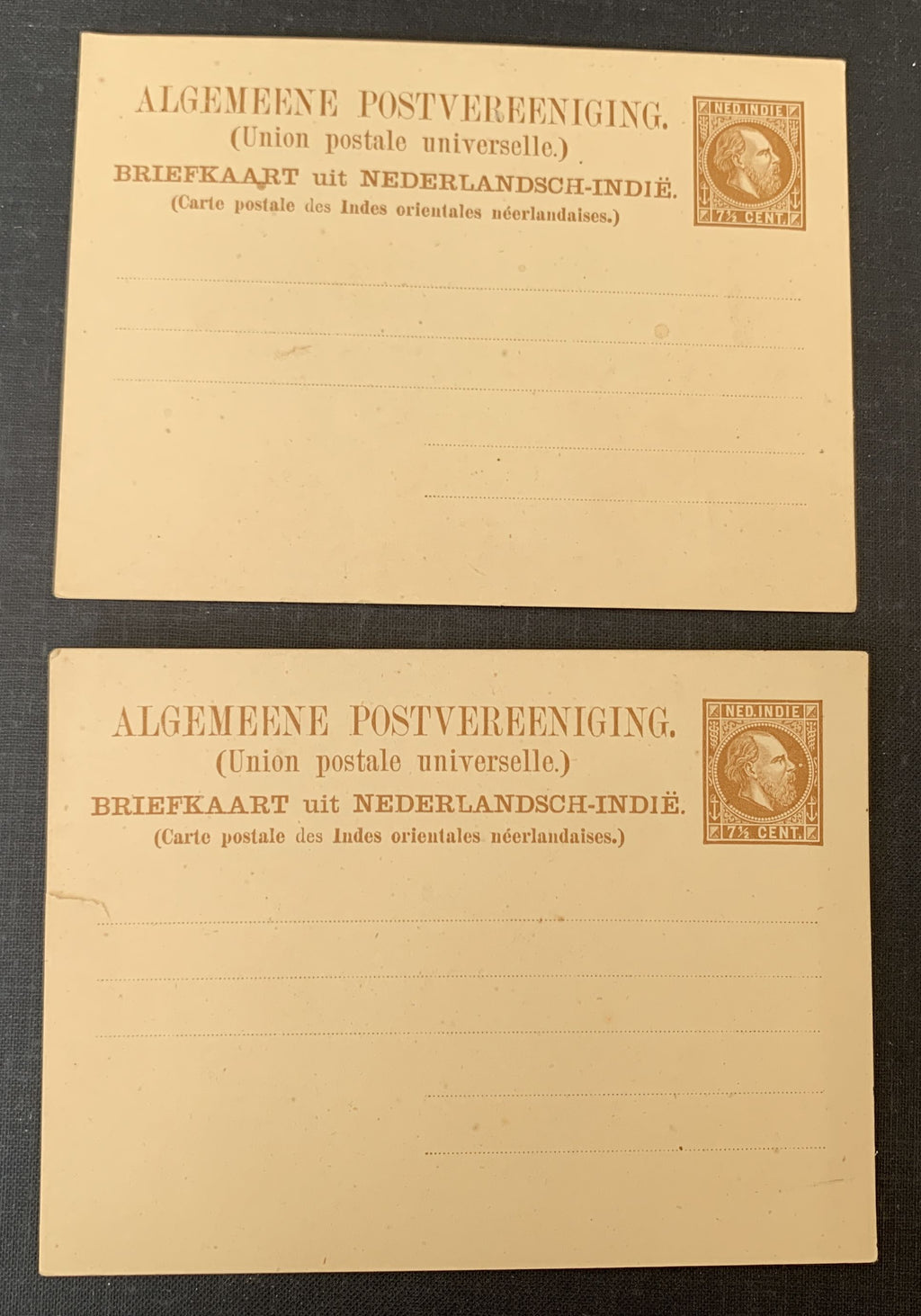 Niederländisch-Indien 1884 zwei ungelaufene Ganzsachen Postkarten