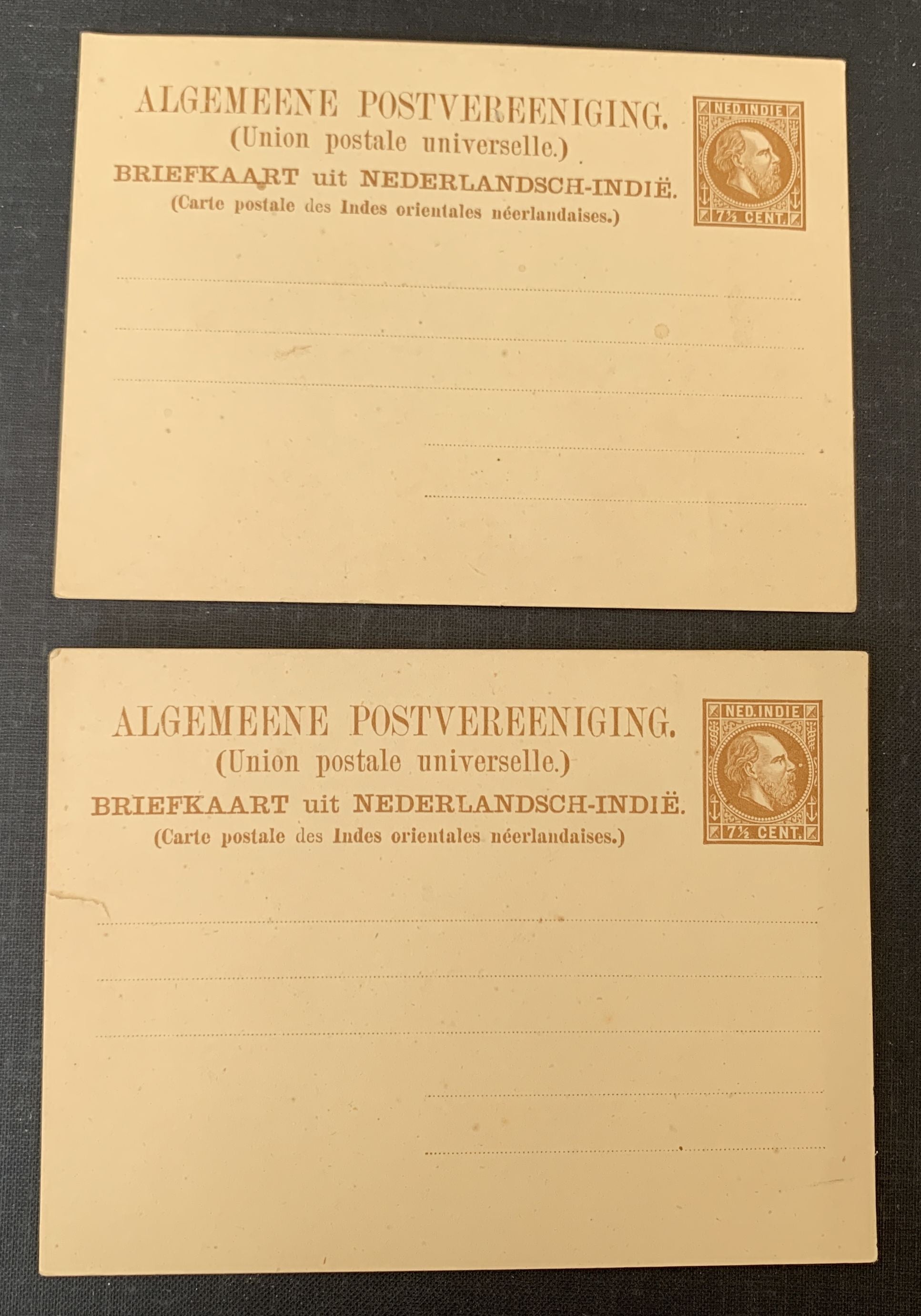 Niederländisch-Indien 1884 zwei ungelaufene Ganzsachen Postkarten