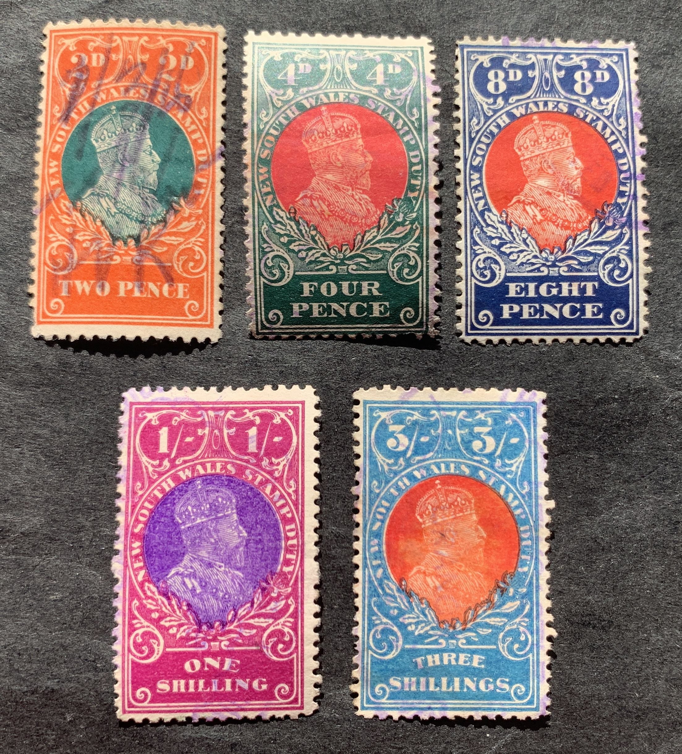 Neu-Süd-Wales Britisch Australien - 5 Steuermarken (Revenue stamps)
