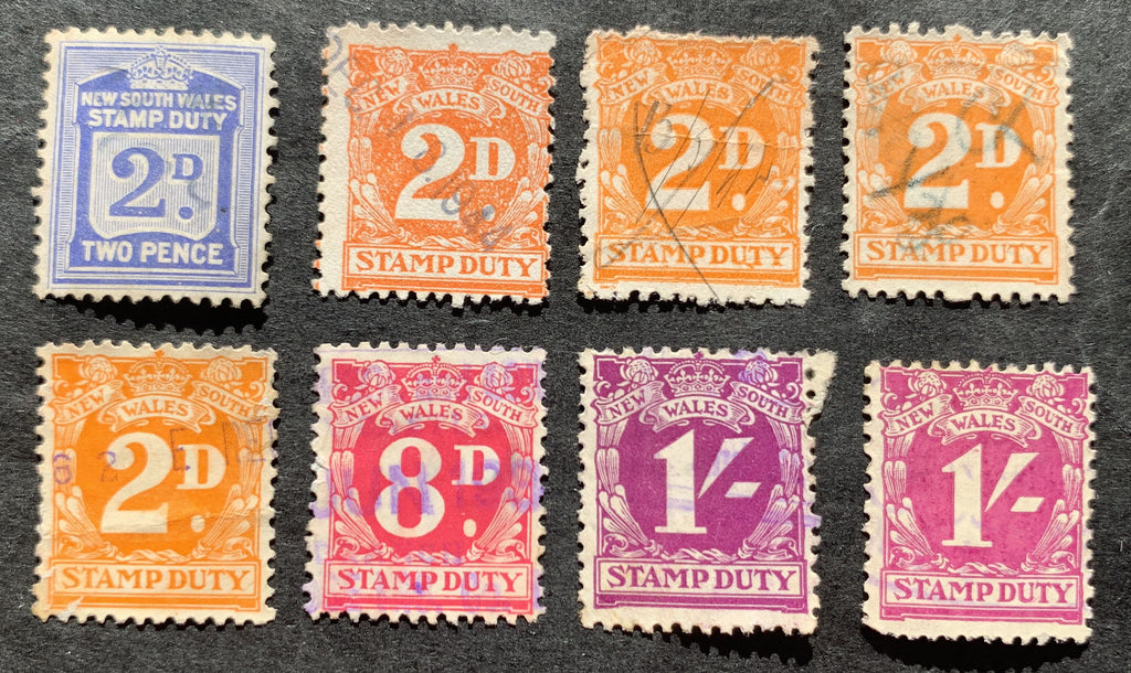 8 Steuermarken (Revenue stamps) Neu-Süd-Wales Britisch Australien