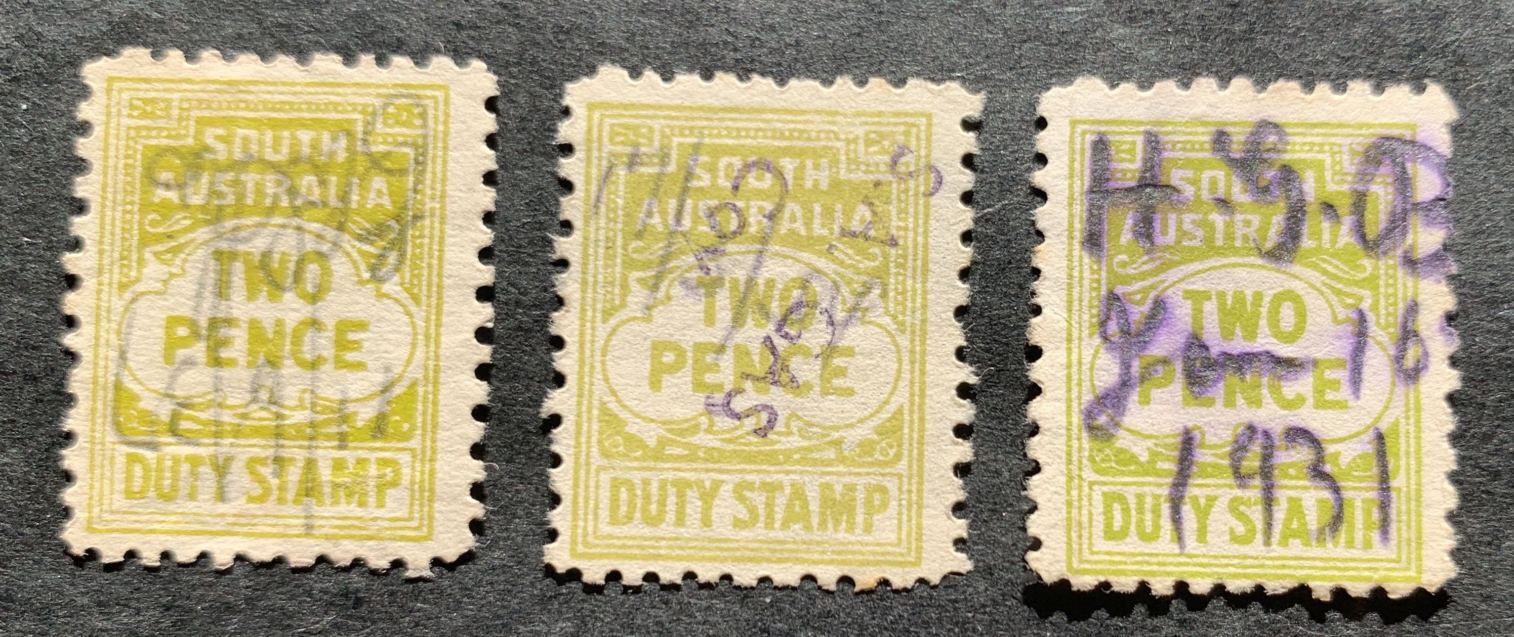 3 Steuermarken (Revenue stamps) Süd-Australien Britisch Australien