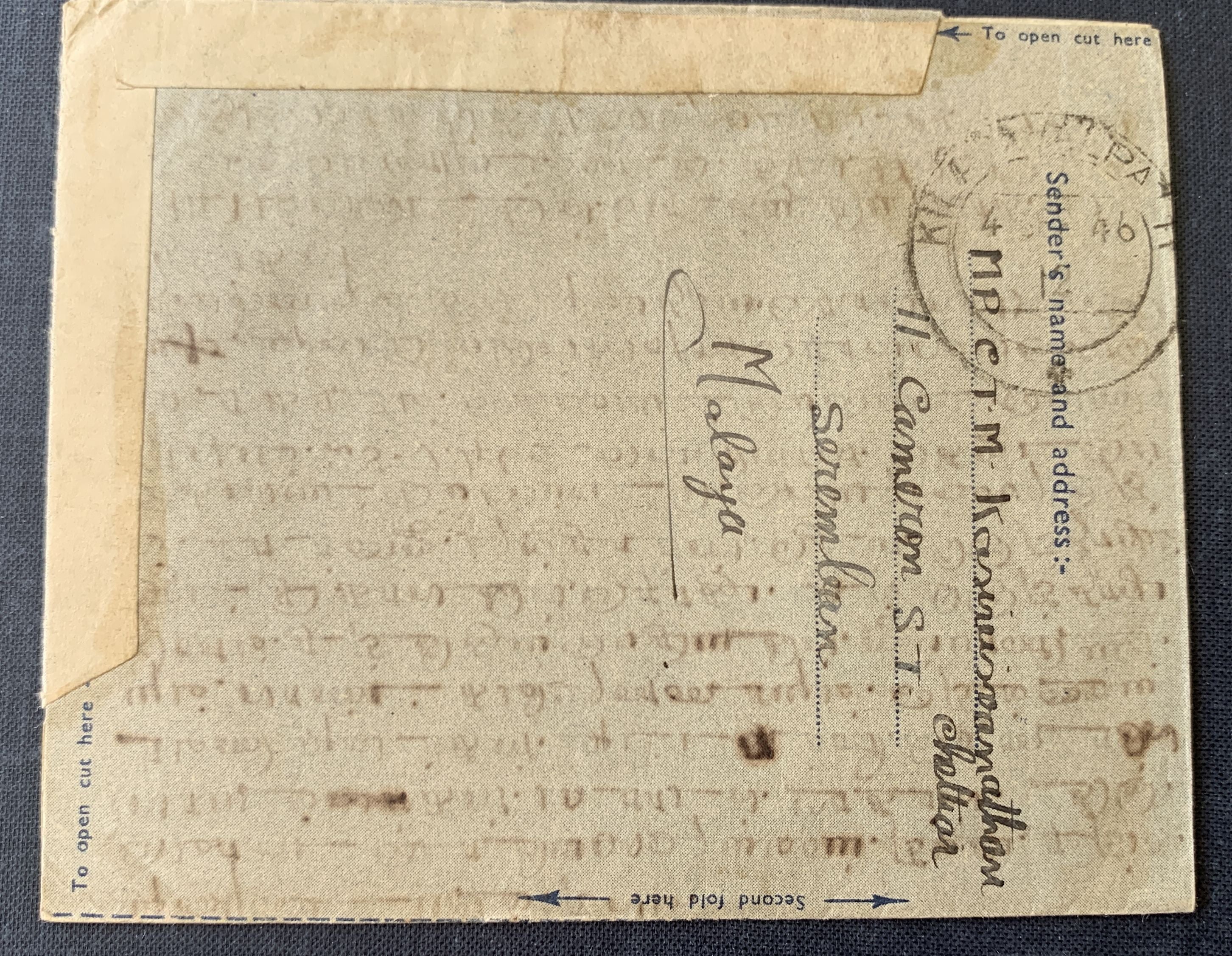 BMA Malaya / Straits Settlements Georg VI 25c. Luftpostbrief nach Indien - Michel 10