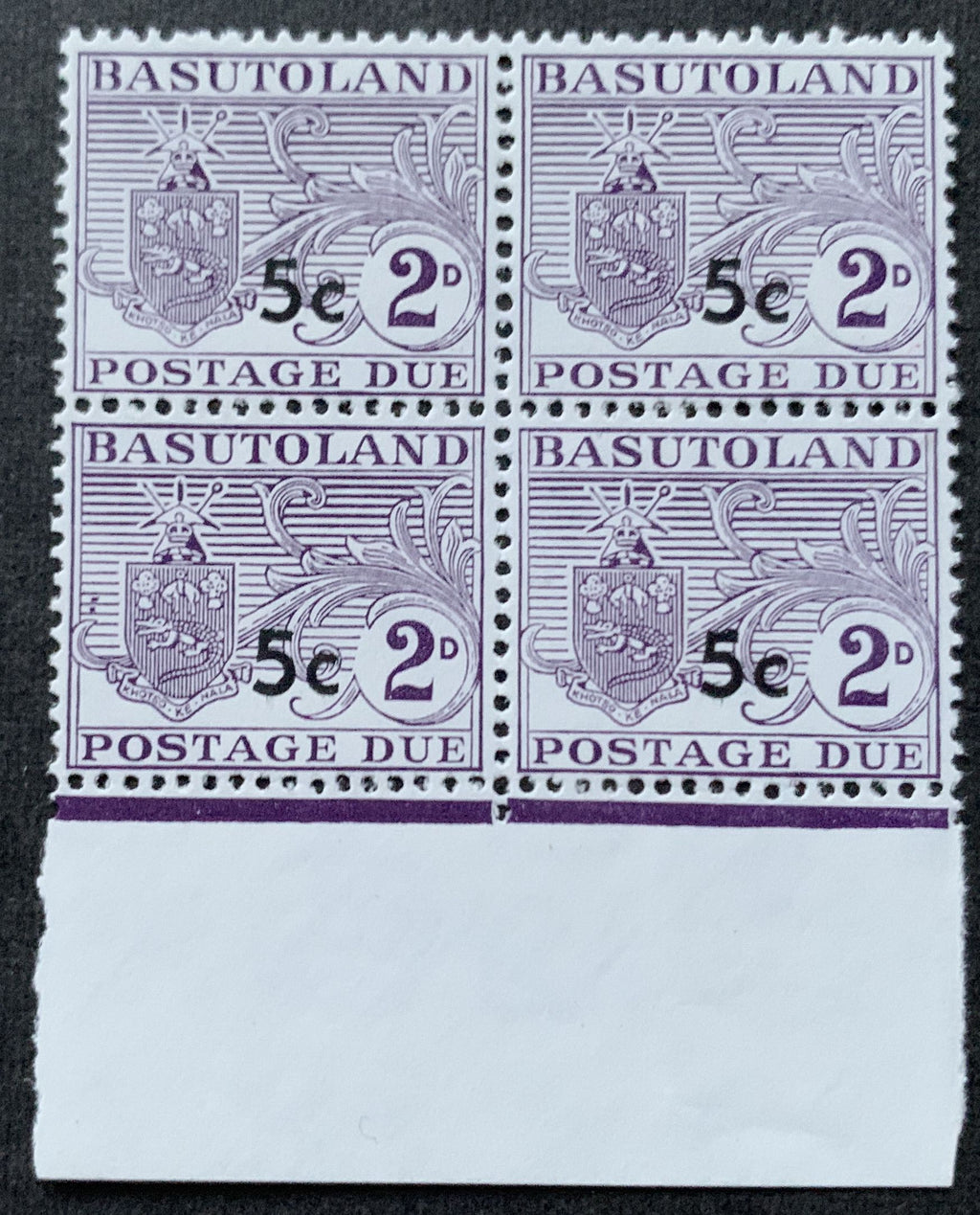 Britisch Basutoland 1961 - 4 Portomarken 5 C auf 2 P. als ViererblockTyp II vom unteren Rand