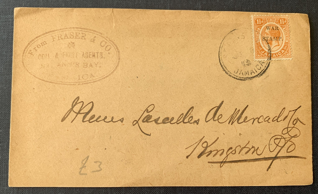 Britisch Jamaica 1919 - gelaufener Brief mit Kriegsmarke Michel Nummer 71