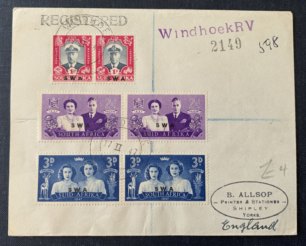Britisch Südwest-Afrika 1947 - Einschreiben Windhoek nach England