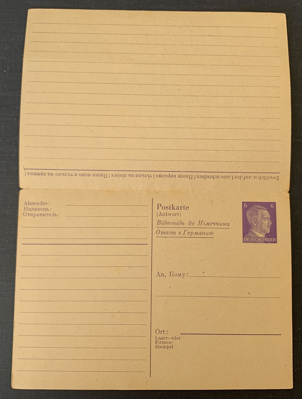 Deutsches Reich 1942 - Ganzsachen-Doppelkarte für Ostarbeiter mehrsprachig
