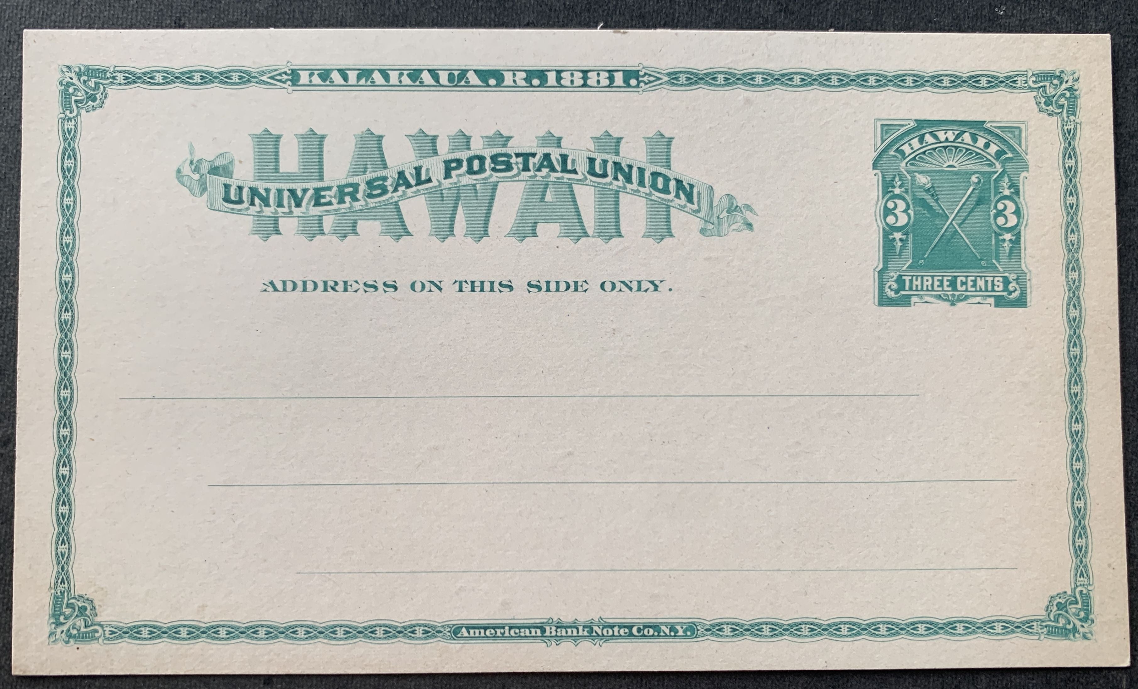 Hawaii Ganzsache 1881 Three Cents grün - ungenutzt