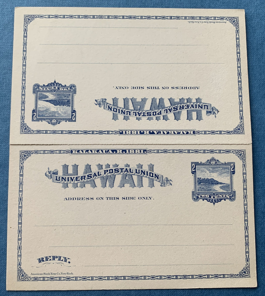 Hawaii Ganzsache 1881 Two Cents Postkarte mit Rückantwort - ungenutzt