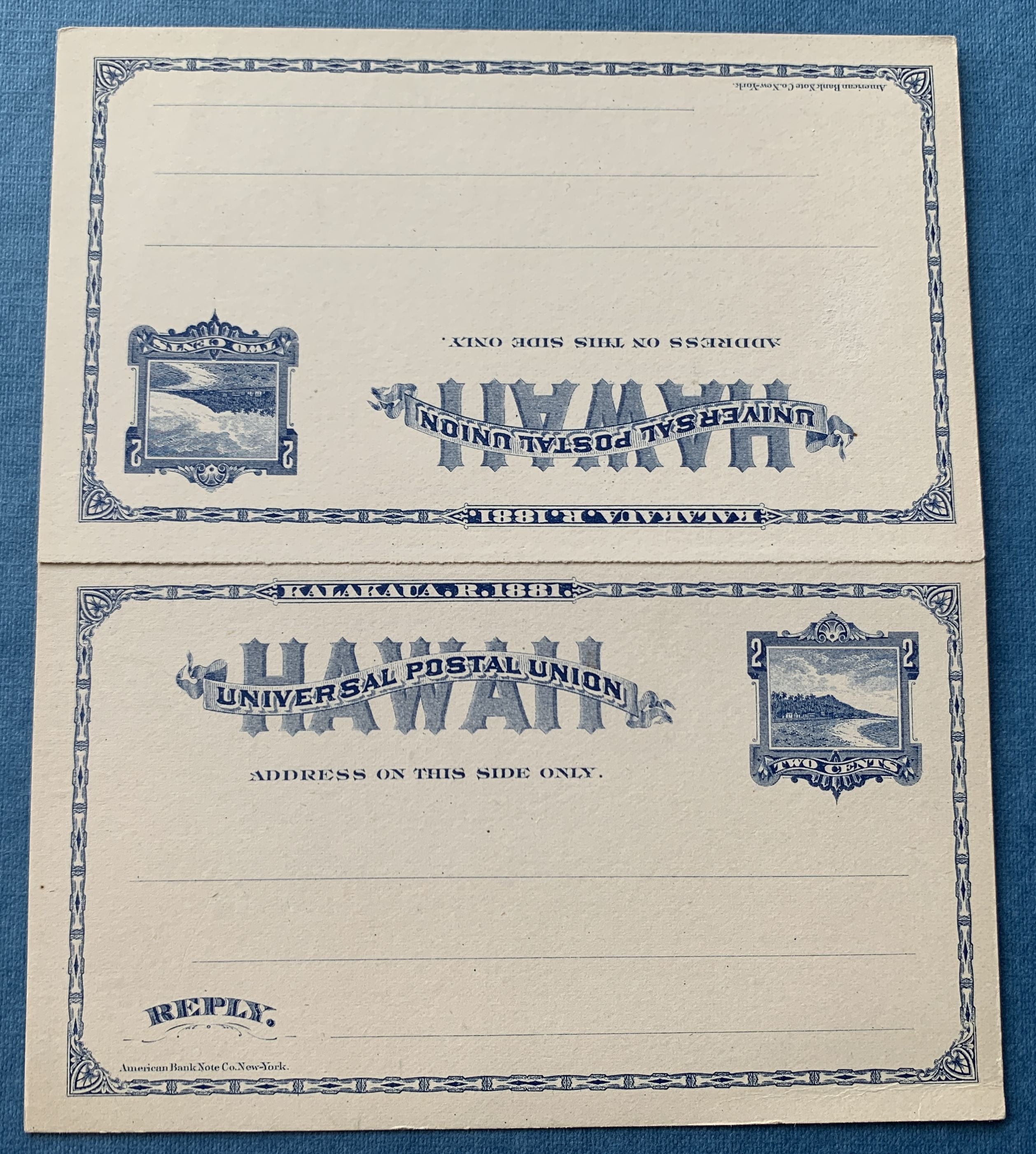 Hawaii Ganzsache 1881 Two Cents Postkarte mit Rückantwort - ungenutzt
