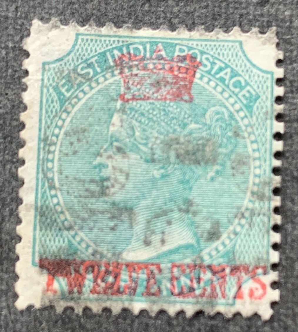 Malaiische Staaten / Straits Settlements 1867 - Krone und 12 C auf 4 Annas
