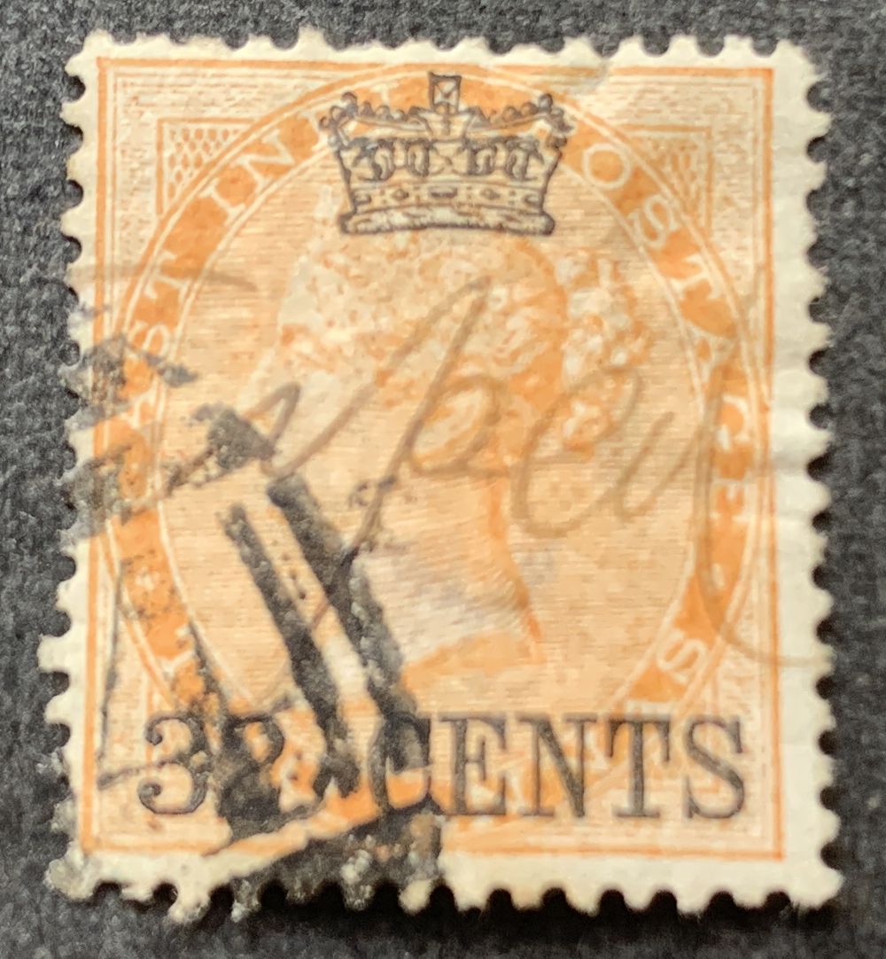 Malaiische Staaten / Straits Settlements 1867 - Krone und 32 C auf 2 Annas